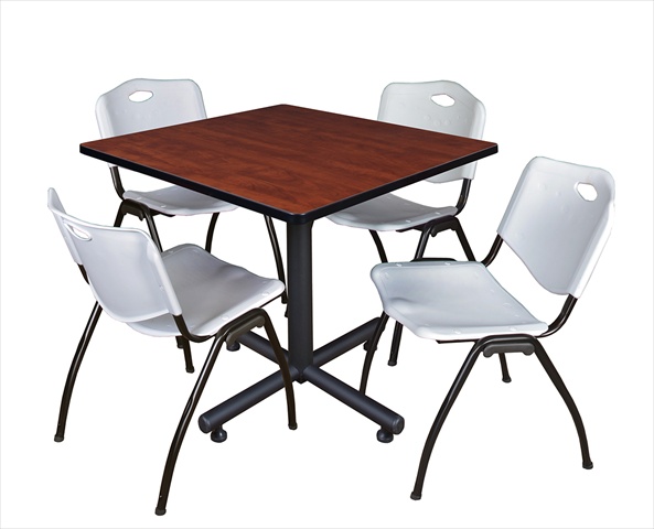 Regency TKB4242CH47GY 42 In. Square Laminate Table, Cherry & Kobe Base With 4 M Stacker Chairs, Grey
