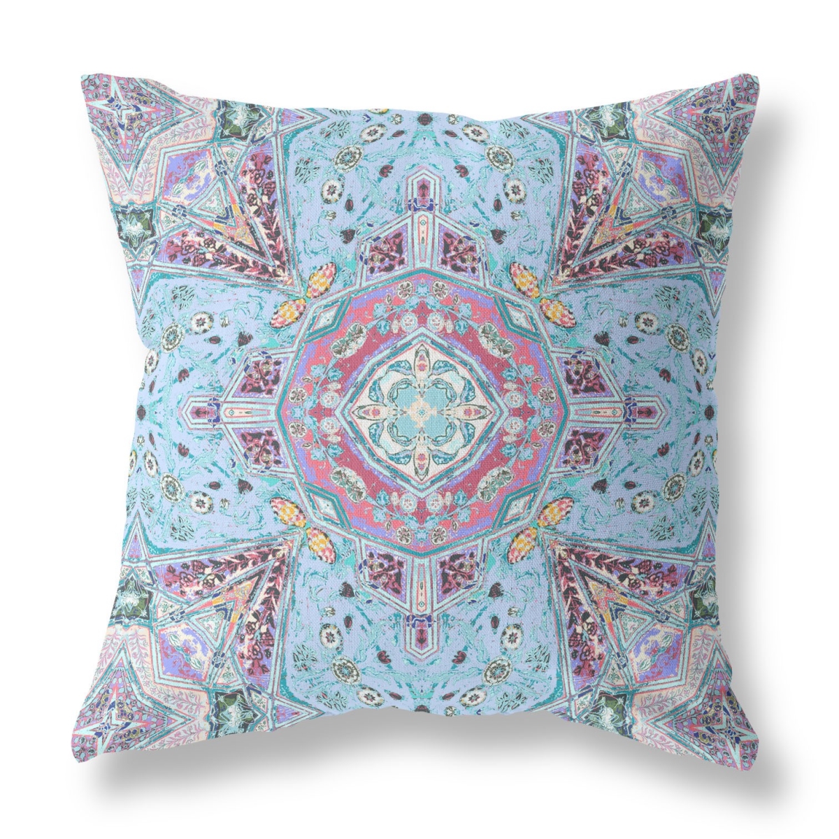 HomeRoots 417757 16 in. Boho Floral Zippered Suede Throw Pillow&#44; Light Blue & Magenta