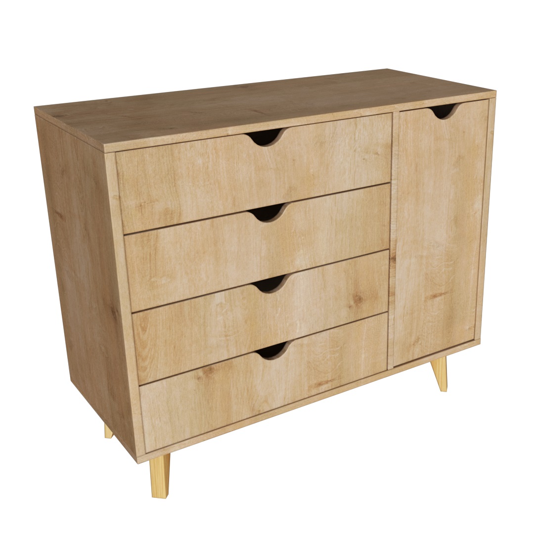 HomeRoots 489581 35 in. Solid Wood Four Drawer Combo Dresser&#44; Natural
