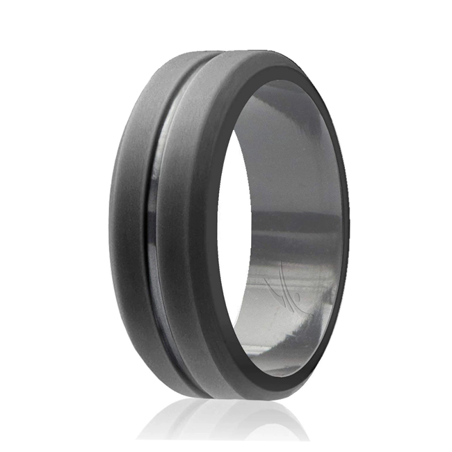 ROQ I0108883 Men Silicone Ring for Engraved Middle Line&#44; Grey - 13 mm Ring