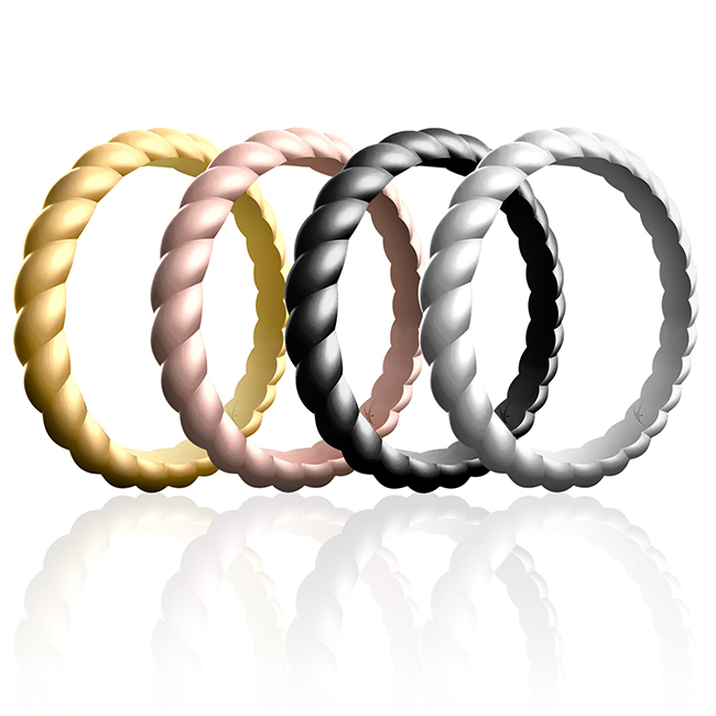 ROQ I0119413 Women Silicone Wedding Stackble Braided Ring Set&#44; Metal - 4 x 8 mm Ring
