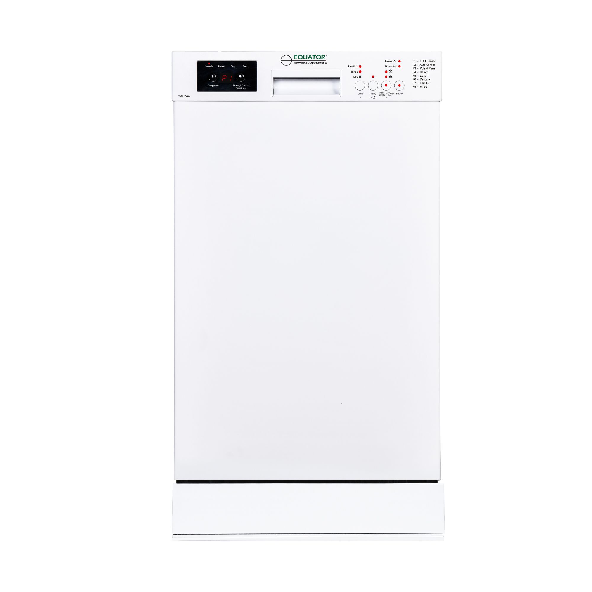 Equator Advanced Appliances WB 1840 Equator 18&' Built-In Dishwasher 8 Place Settings & 8 Wash Programs in White
