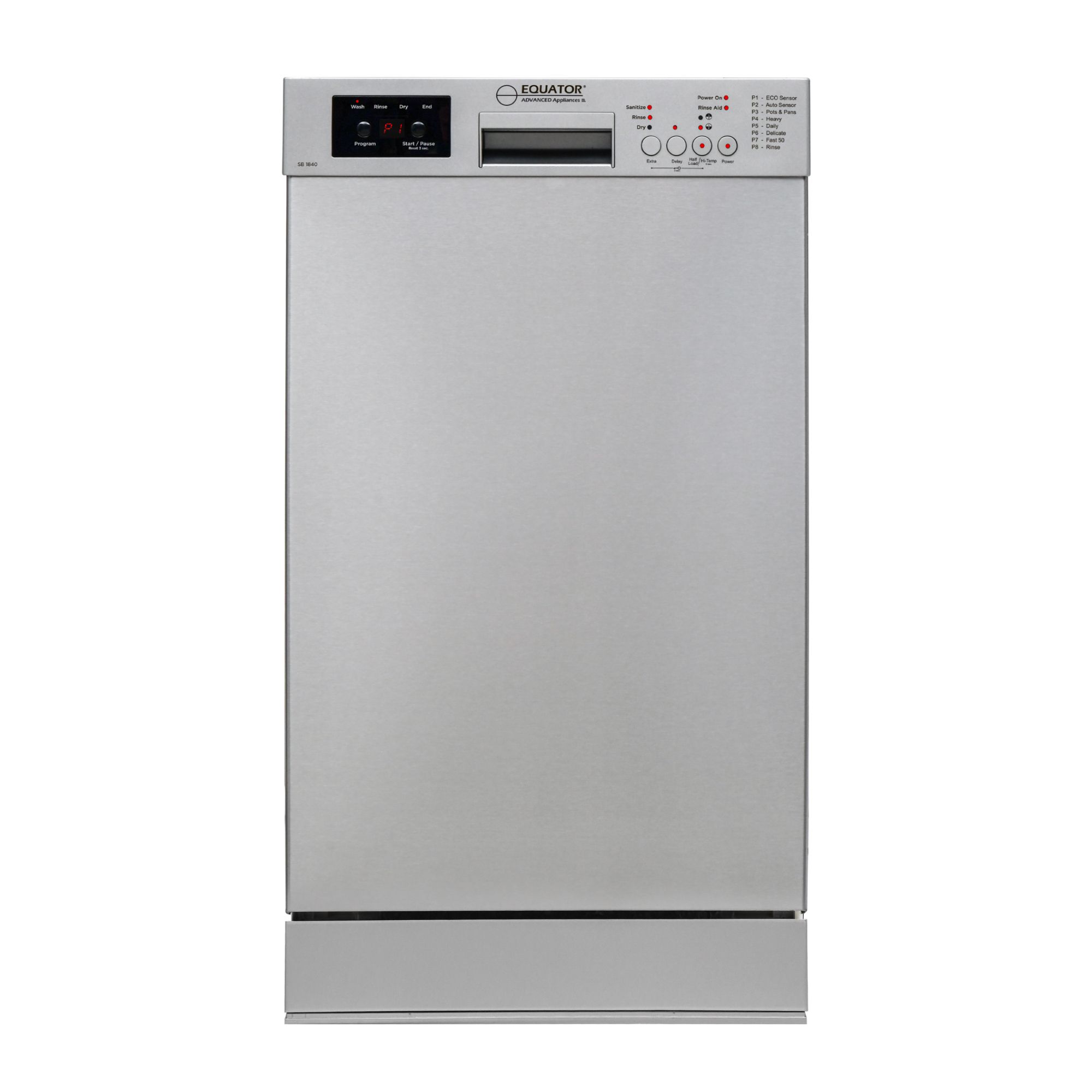 Equator Advanced Appliances SB 1840 Equator 18&' Built-In Dishwasher 8 Place Settings & 8 Wash Programs in Stainless
