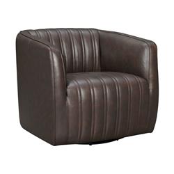 Benjara BM236594 Leather Swivel Barrel Chair with Stitched Details&#44; Brown