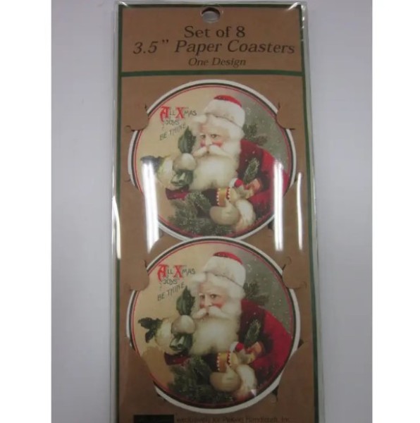 Peking Handicraft 88DVM33CO 3.5 in. Joy Santa 1 Design Paper Coasters&#44; 8 Piece - Pack of 4