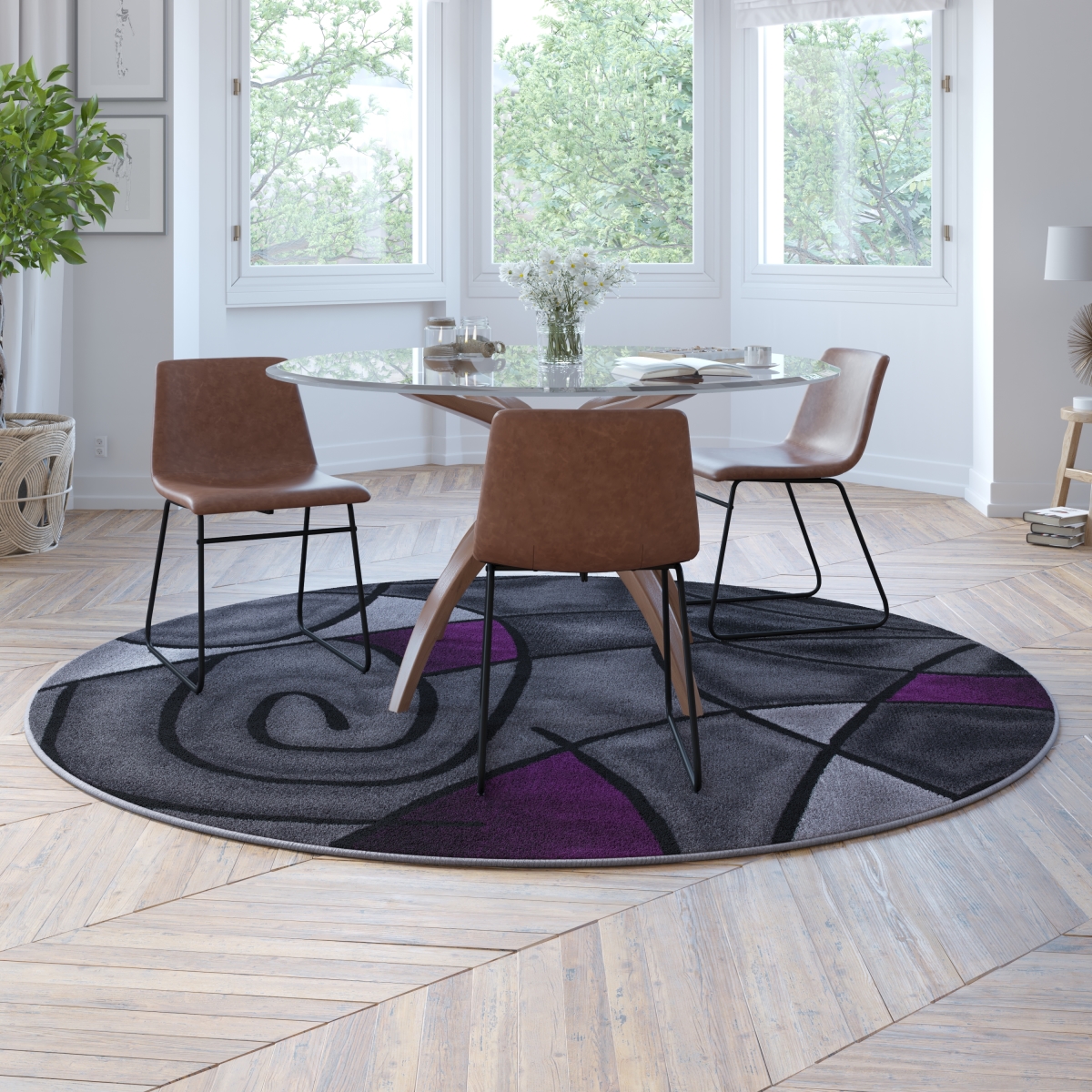 Flash Furniture ACD-TZ-860-7R-PR-GG 7 x 7 ft. Jubilee Collection Abstract Olefin Round Rug with Jute Backing & Living Room&#44; Bedroom & Family