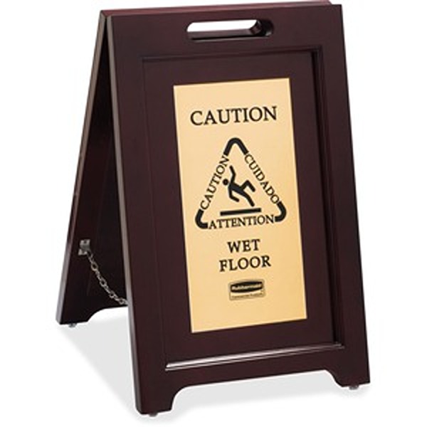 Rubbermaid RCP1867507 Wood Caution Floor Executive 2-Sided Sign