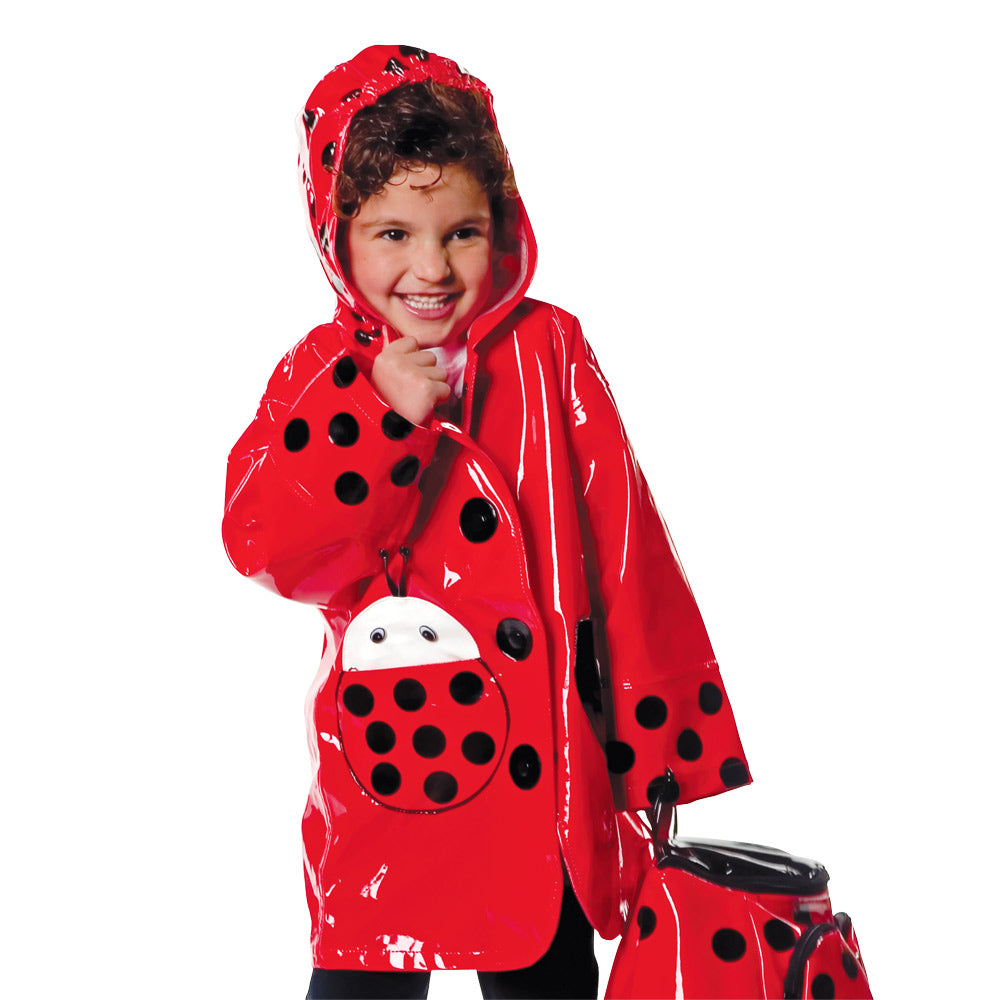 Kidorable PCOAT-LB2T 100 Percent PU with Comfy Polyester Linning Red Ladybug PU Raincoat - Size 2T