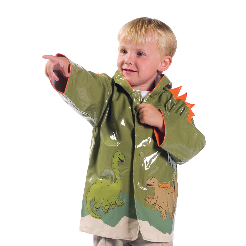 Kidorable PCOAT-DINO4-5 100 Percent PU with Comfy Polyester Linning Green Dinosaur PU Raincoat - Size 4-5T