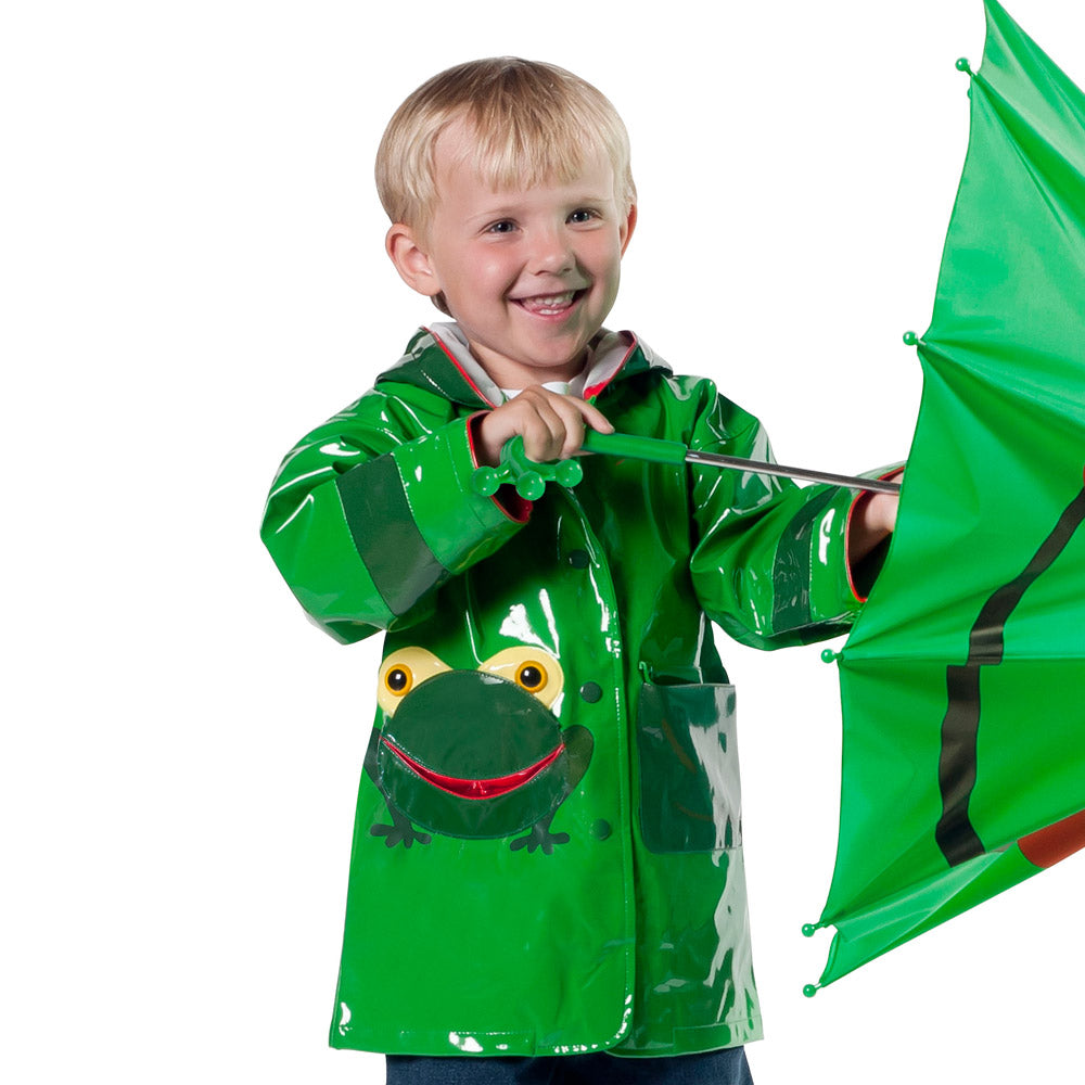 Kidorable PCOAT-FROG4 T 100 Percent PU with Comfy Polyester Linning Green Frog PU Raincoat - Toddler Size