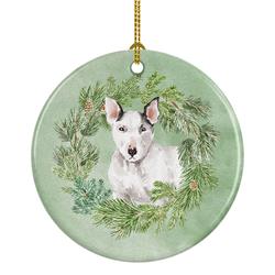 Caroline's Treasures CK8814CO1 2.8 x 2.8 in. Unisex Bull Terrier White Christmas Wreath Ceramic Ornament