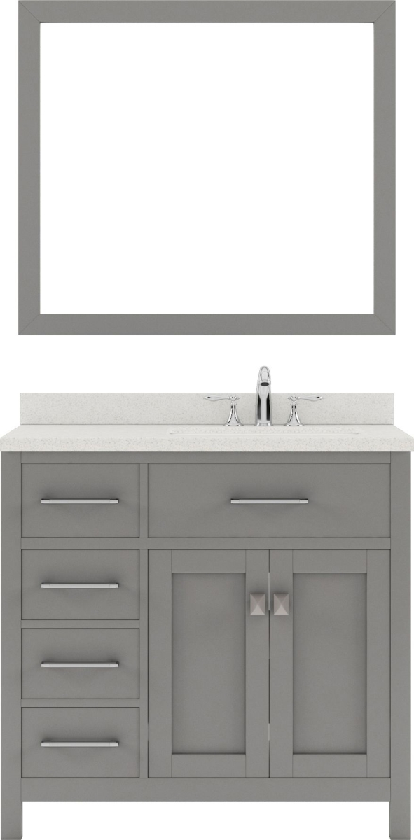 Virtu USA MS-2136L-DWQSQ-CG-001 Caroline Parkway 36 in. Single Bath Vanity in Cashmere Gray with White Quartz Top & Square Sink with Brush