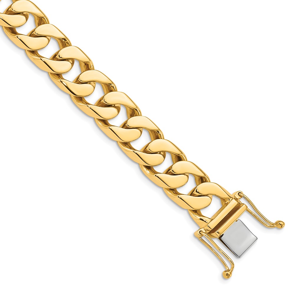Quality Gold 14k Yellow Gold 12 mm Hand-polished Flat Beveled Curb Chain Bracelet