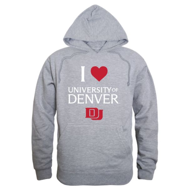 W Republic 553-693-HGY-01 University of Denver Pioneers I Love Hoodie&#44; Heather Grey - Small