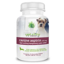 Tevra Brands Vetality canine Aspirin for Dogs  Fast Pain Relief  Small to Medium Dogs  Liver Flavor  75 chewable Tablets