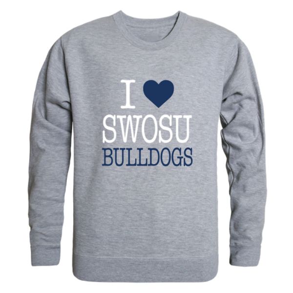 W Republic 552-675-HGY-02 Southwestern Oklahoma State University Bulldogs I Love Crewneck Sweatshirt&#44; Heather Grey - Medium