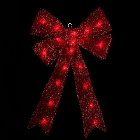 Northlight 24 x 16 in. Lighted Sparkling Red Tinsel Bow Christmas Decoration