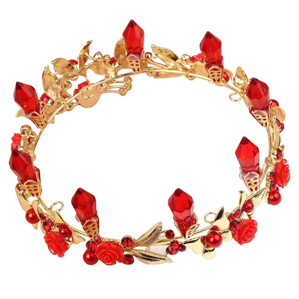 Panda Superstore PS-BEA11058011-ALIEN01254 Red Head Decoration Crown with Rhinestone Gold Plated Wedding Supplier