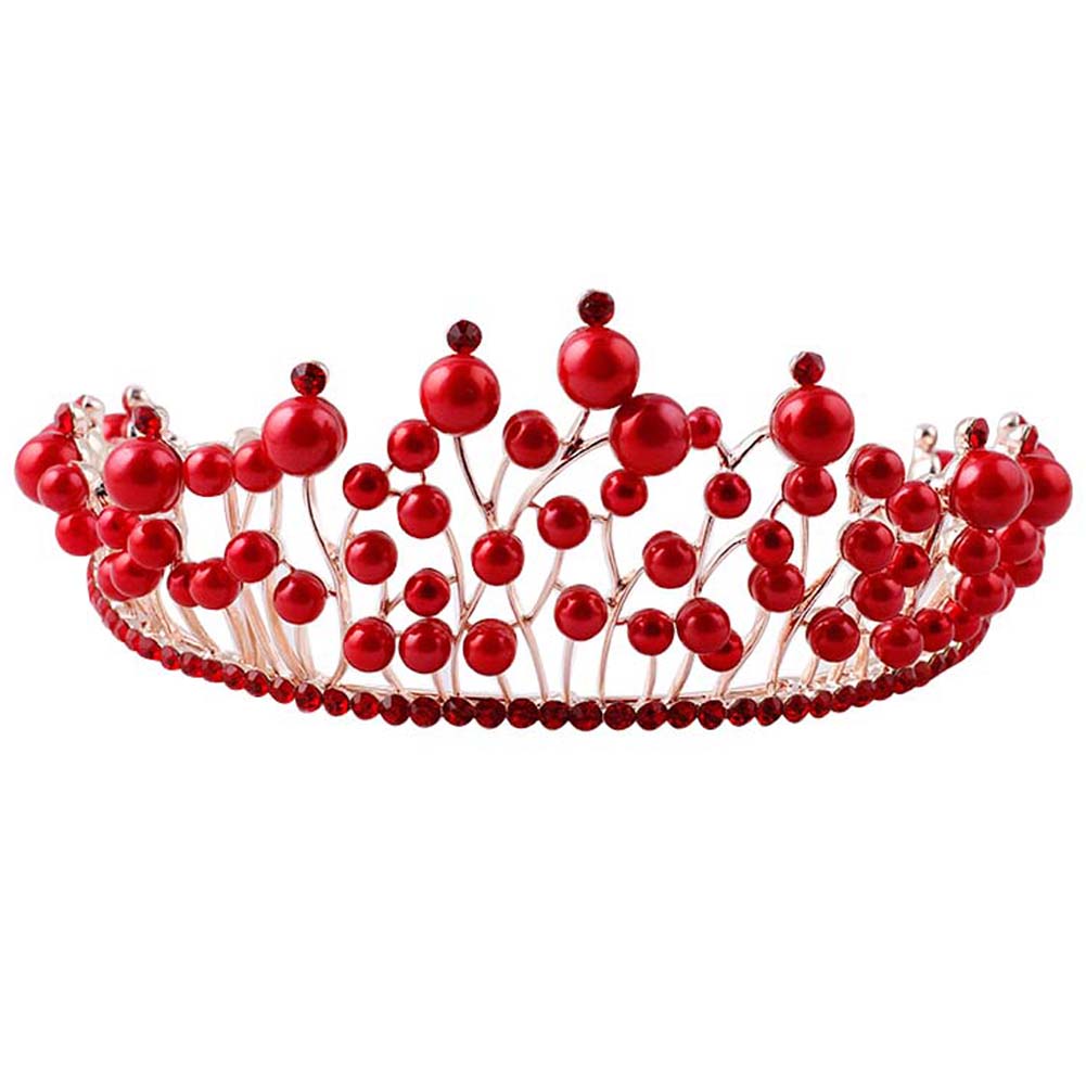 Panda Superstore PS-BEA11058011-ALIEN01256 18 x 6.5 cm Supplier Western Style Red Beads Wedding Crown Bride Head Decoration