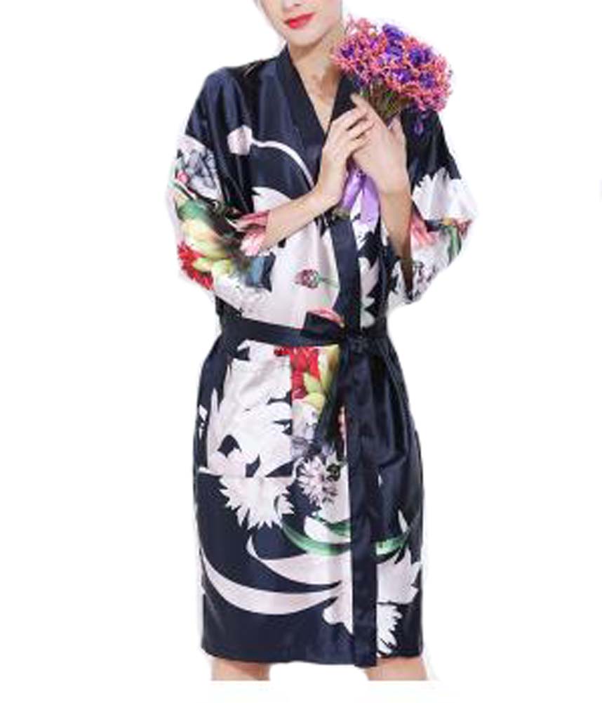Panda Superstore PS-BEA10865957011-YAN01588 Retro Style Beauty Salon Flower Gown Robes Hairdressing Gown for Clients, Navy