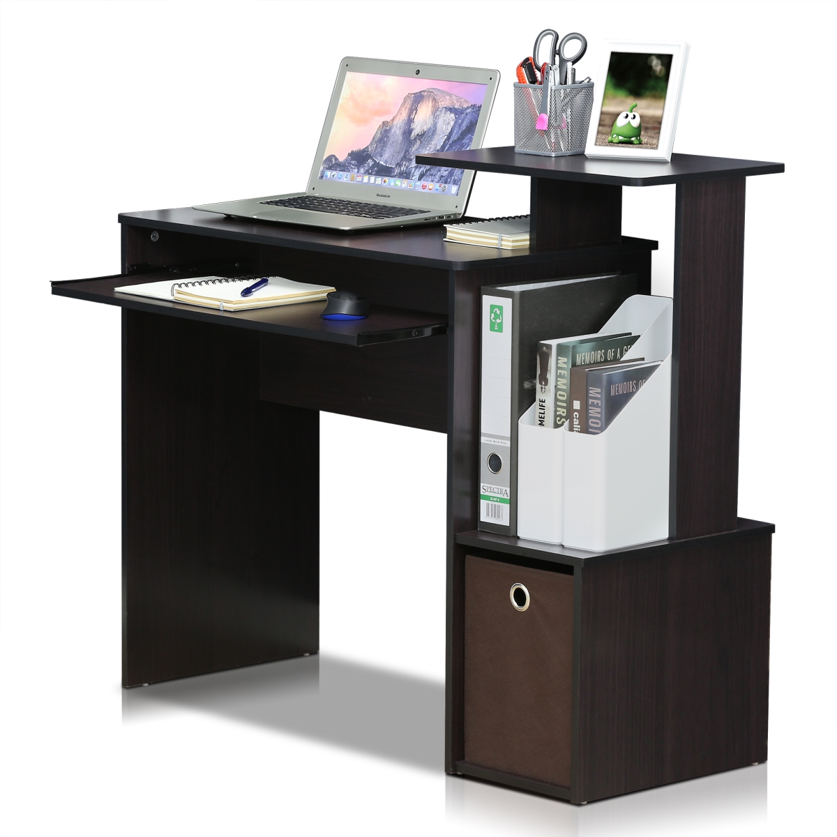FURINNO 12095DWN Econ Multipurpose Home Office Computer Writing Desk with Bin&#44; Dark Walnut