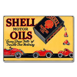 Shell SHL258 18 x 12 in. Shell Motor Oils Trouble Free Motoring Satin Metal Sign