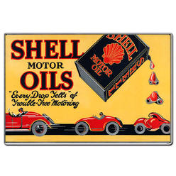 Shell SHL260 36 x 24 in. Shell Motor Oil Trouble Free Motoring Satin Metal Sign