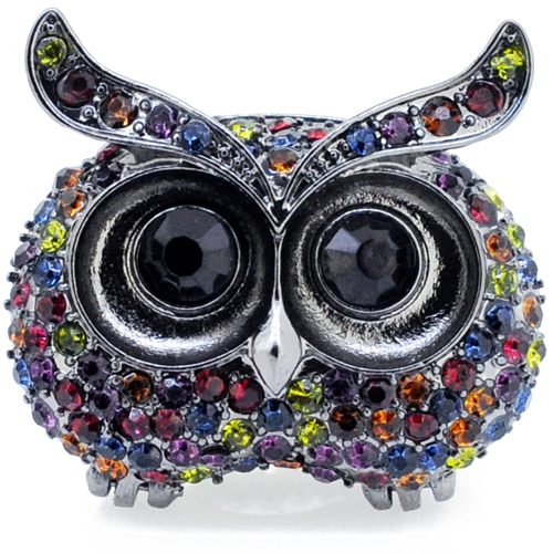 Fantasyard Black Owl Crystal Prayer Box Locket Stretch Ring - Multicolor - 1.375 x 1.25 in.
