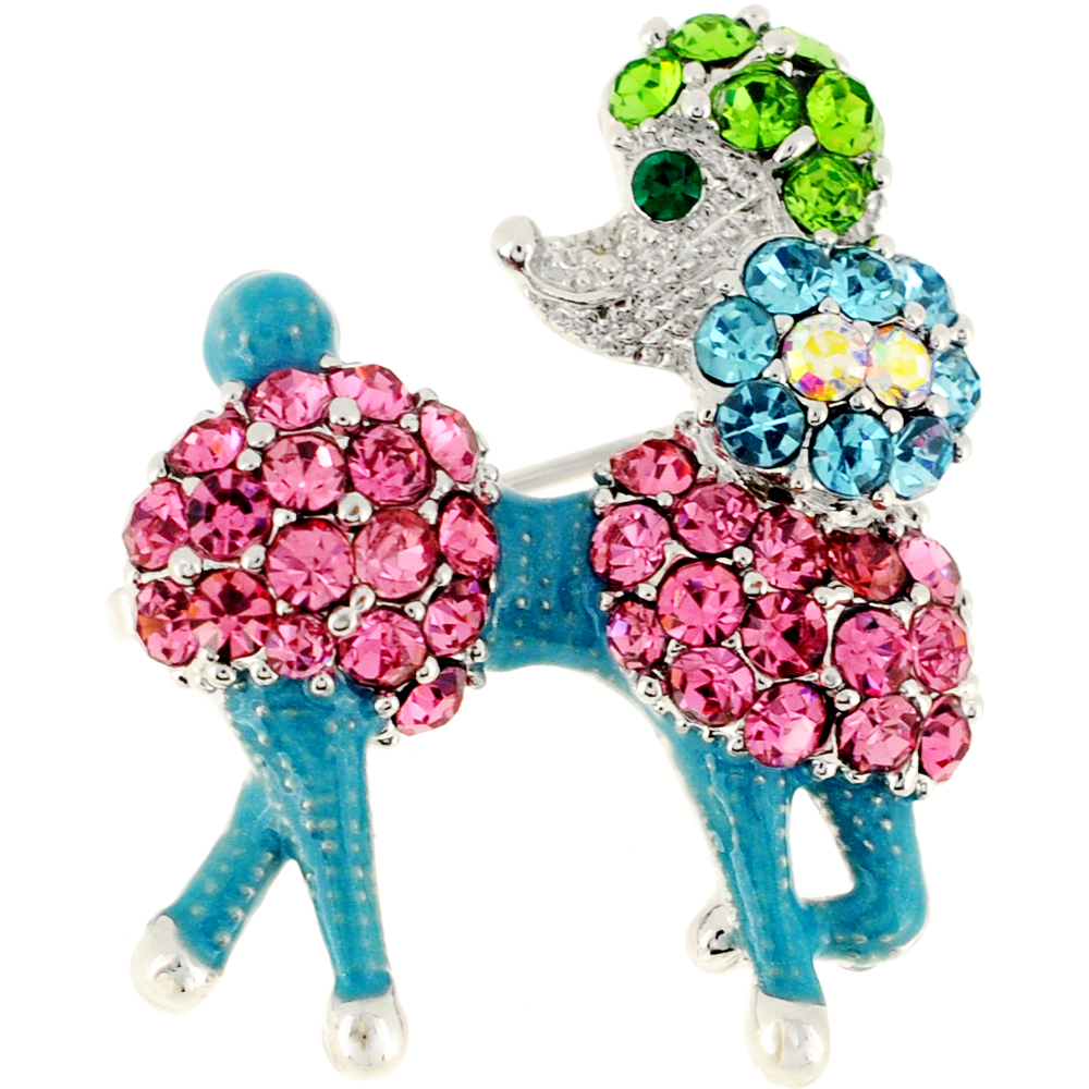Fantasyard Retro Poodle Dog Crystal Pin Brooch - Multicolor - 1 x 1.25 in.