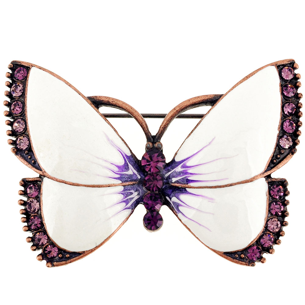 Fantasyard Vintage Style Butterfly Amethyst Crystal Pin Brooch - White - 2 x 1.5 in.