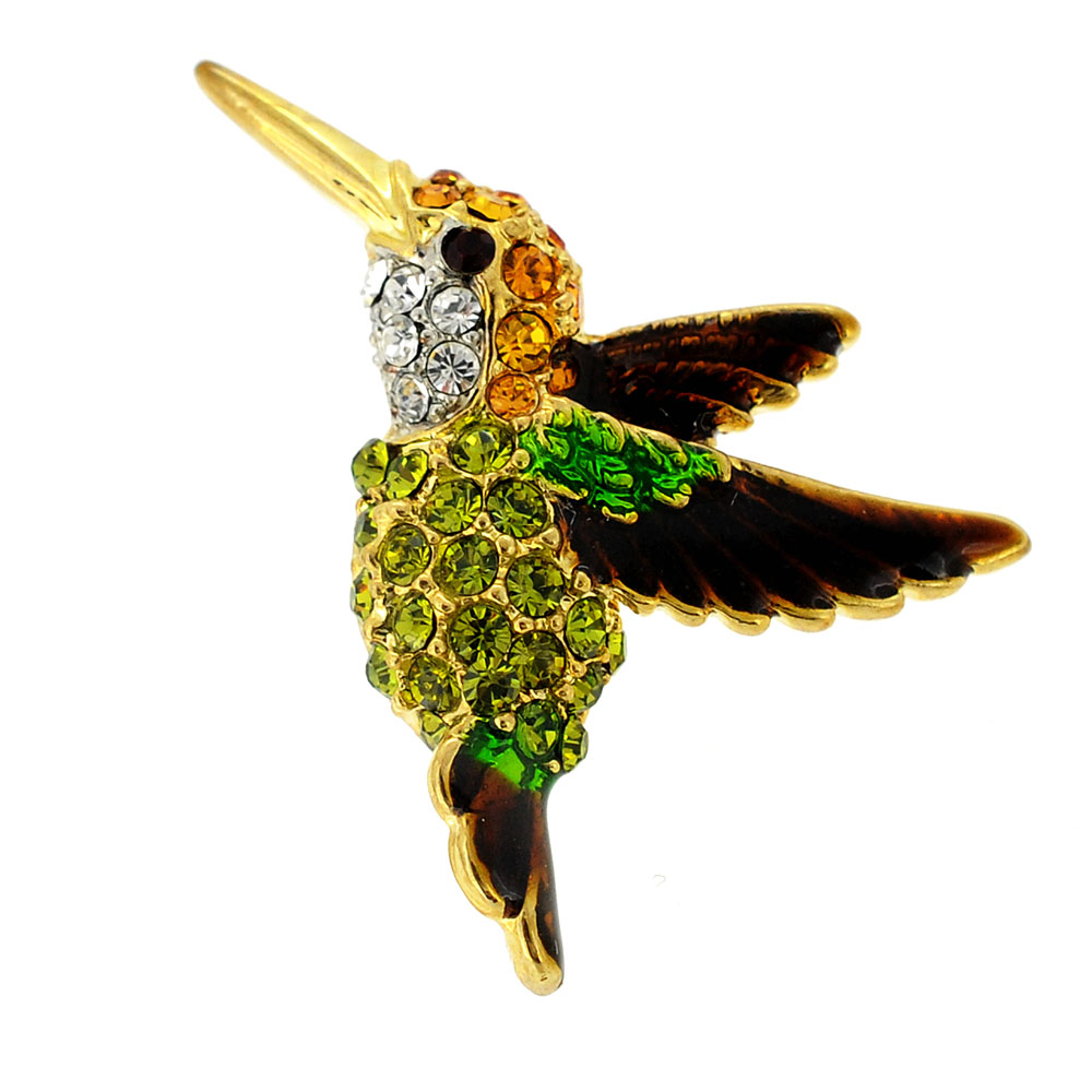 Fantasyard Hummingbird Crystal Pin Brooch - Dark Green - 1.125 x 1.25 in.