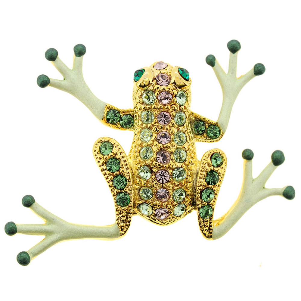 Fantasyard Frog Swarovski Crystal Pin Brooch - Green - 1.5 x 1.25 in.