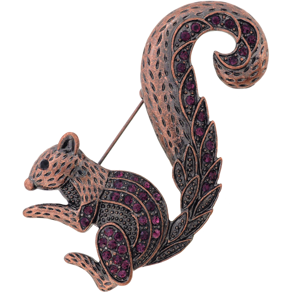 Fantasyard Squirrel Vintage Style Crystal Pin Brooch - Amethyst Purple - 2.25 x 1.25 in.
