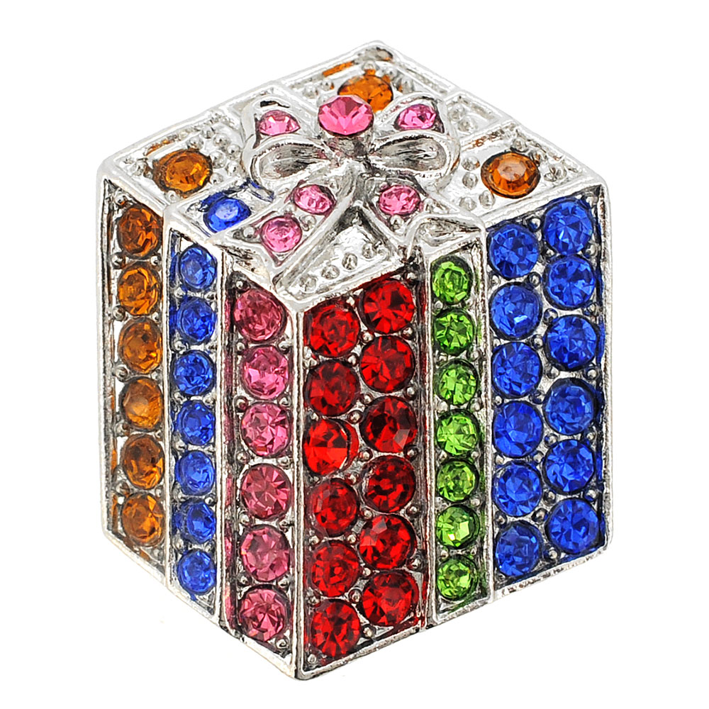 Fantasyard Gift Box Crystal Pin Brooch - Multicolor - 1 x 1.25 in.