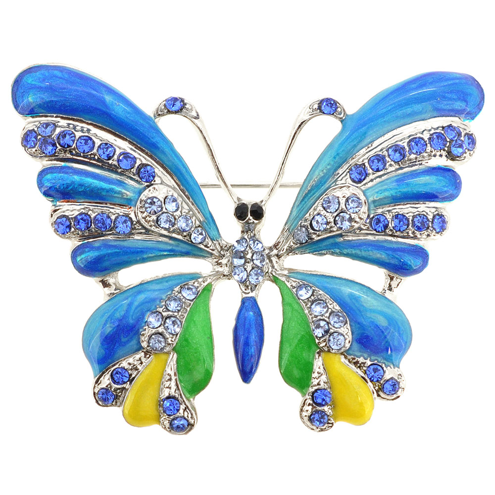 Fantasyard Butterfly Brooch Pin - Blue, Green & Yellow - 2 x 1.5 in.