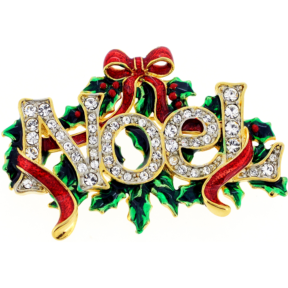 Fantasyard Christmas Noel Christmas Bow Wreath Swarovski Crystal Pin Brooch & Pendant - Silver - 1.875 x 1.25 in.