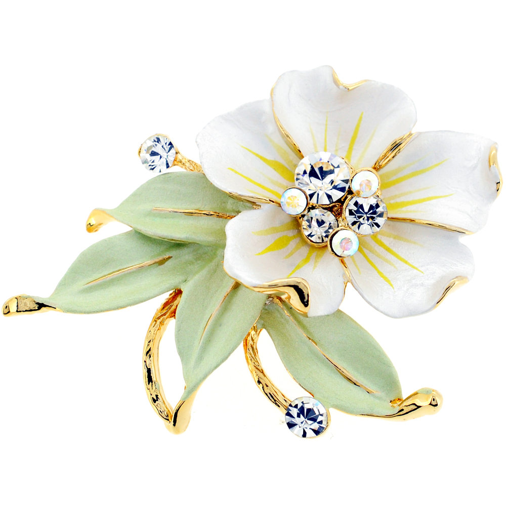 Fantasyard Flower Swarovski Crystal Pin Brooch - White - 2 x 1.5 in.