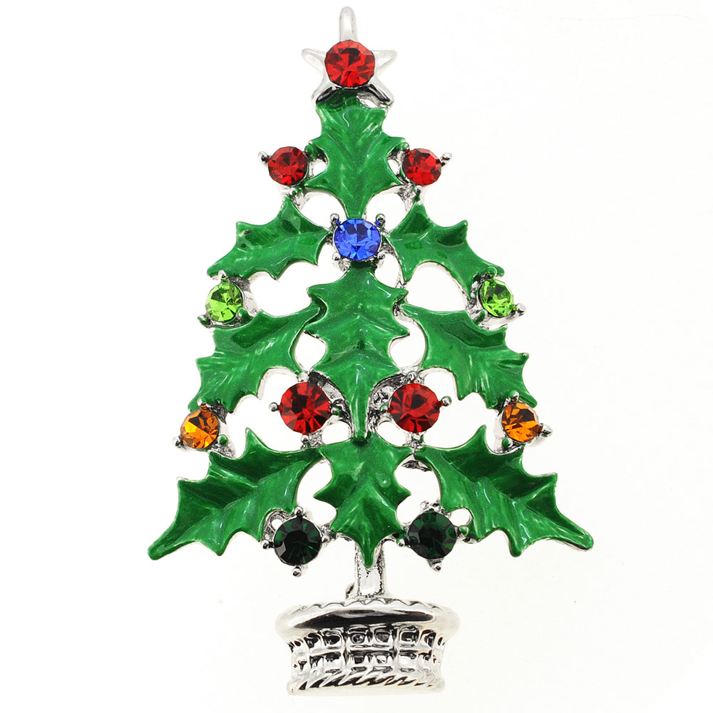 Fantasyard Crystal Christmastree Pin Brooch - Multicolor - 1.5 x 2.25 in.