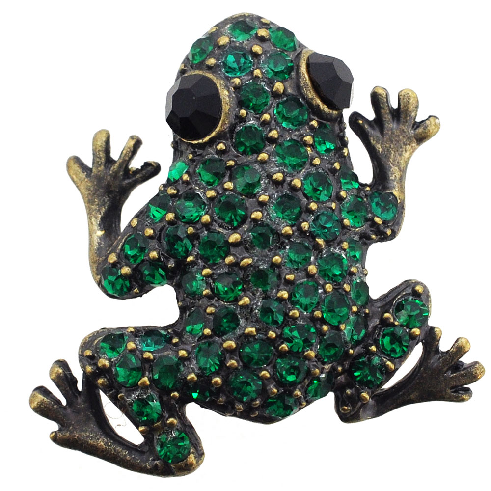 Fantasyard Vintage Style Crystal Frog Pin Brooch - Emerald Green - 1.25 x 1.25 in.