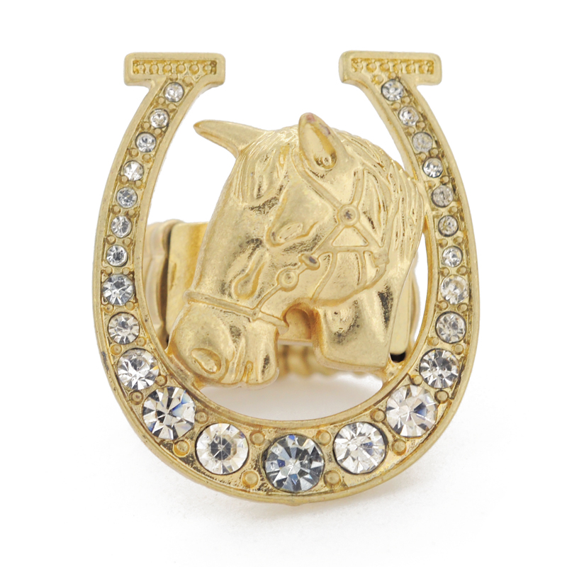 Fantasyard Vintage Style Horse & Horse Shoe Crystal Stretch Ring - Silver - 1.375 x 1.375 in.