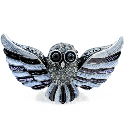 Fantasyard Crystal Owl Vintage Style Stretch Ring - Silver - 2 x 1.25 in.