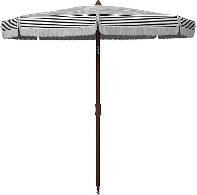 Safavieh PAT8501A 6.5 ft. Copen Beach Umbrella&#44; White & Black Stripe