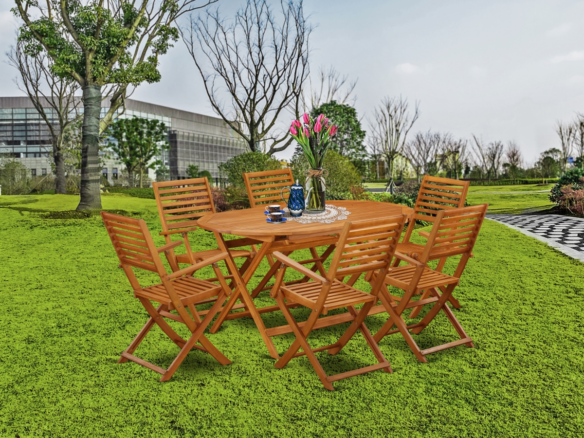 East West Furniture DIBS7CANA 7 Piece Diboll Acacia Wood Outdoor-furniture Dining Set - Natural Oil