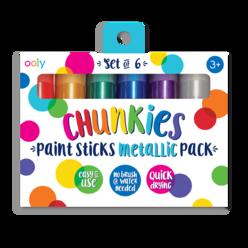 ooly, chunkies, paint sticks, quick drying, set of 6 - metallic set, twistable paint stick crayon set for kids and adults, gr