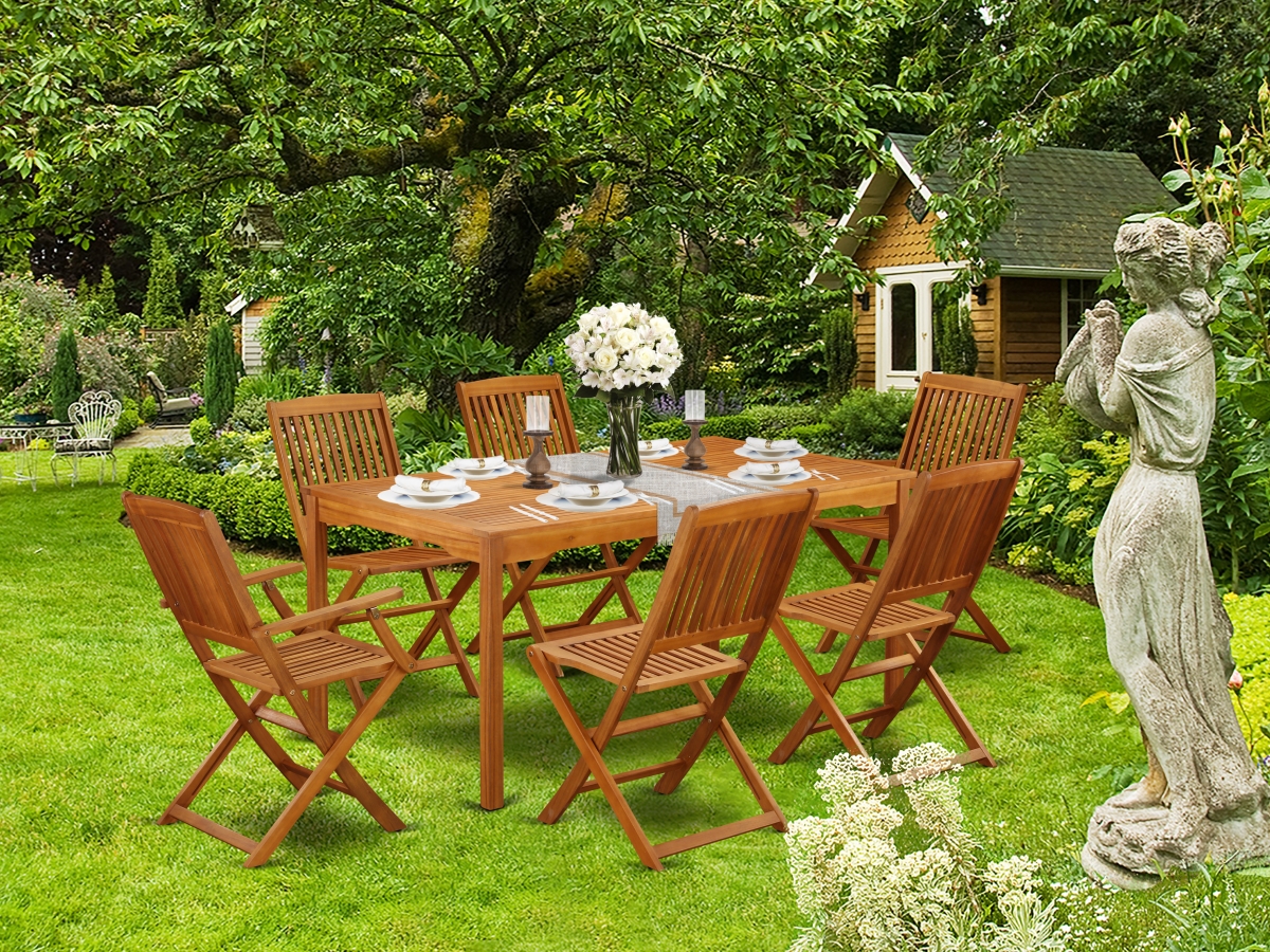 East West Furniture CMCM72CANA 7 Piece Cameron Acacia Solid Wood Outdoor-furniture Set - Natural Oil