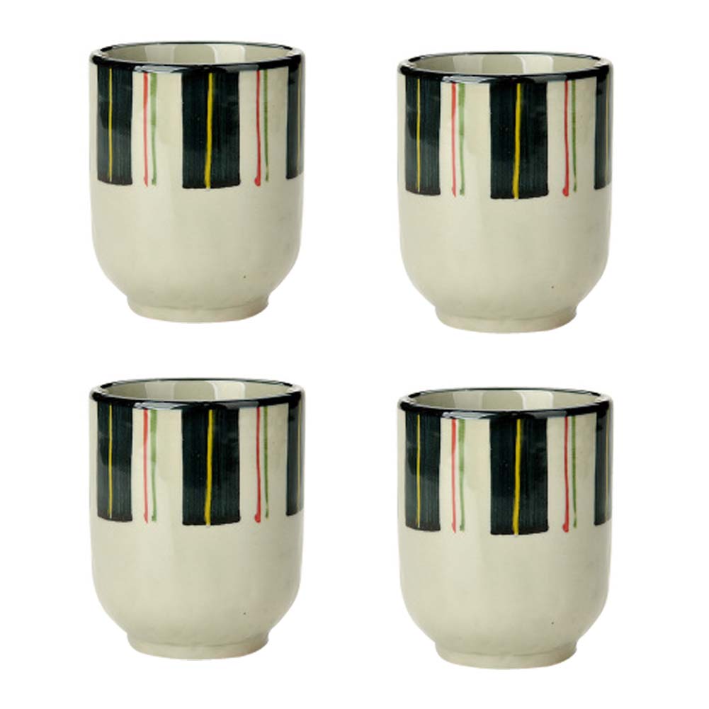 Panda Superstore PS-HOM367144011-SUE02271 Japanese Style Retro Stripe Ceramic Teacups Small Straight Wine Glass - 150 ml - 4 Piece