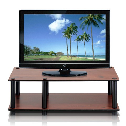 FURINNO Just No Tools Mid TV Stand, Dark Cherry with Black Tube - 10.9 x 31.5 x 15.6 in.