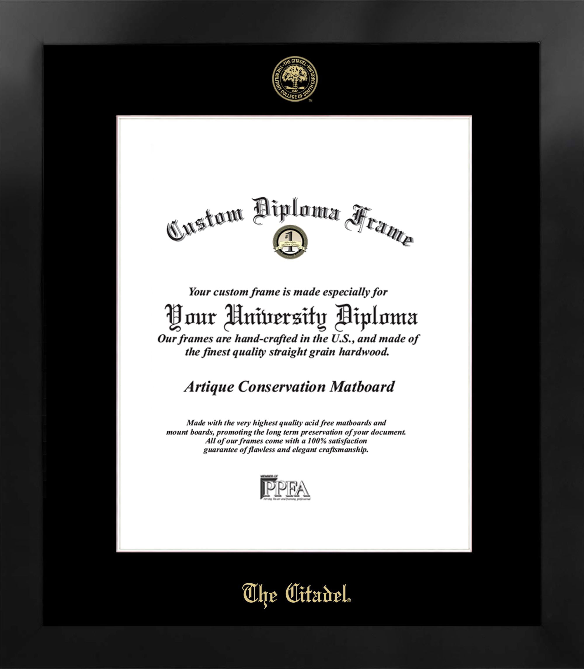 Campus Images SC993MBSGED1620 20 x 16 in. The Citadel Single Embossed Diploma Frame with Bonus Campus Images Lithograph&#44; Manhattan Black &