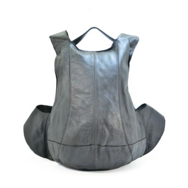 Italian Artisan 950WPFZ059-Black Unisex Handcrafted Vintage Washed Calfskin Leather Ergonomic Backpack&#44; Black - Medium