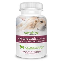 Tevra Brands Vetality Canine Aspirin for Dogs | Fast Pain Relief | Large Dogs | Liver Flavor | 120 Chewable Tablets